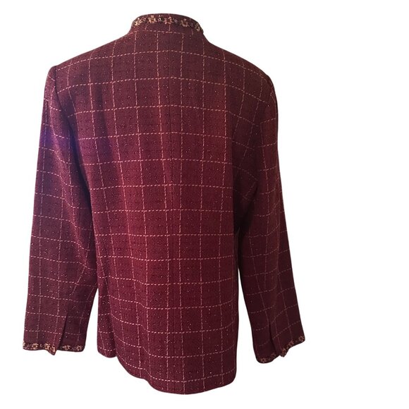 Susan Graver Style burgundy with floral trim blazer jacket size M - Picture 2 of 8